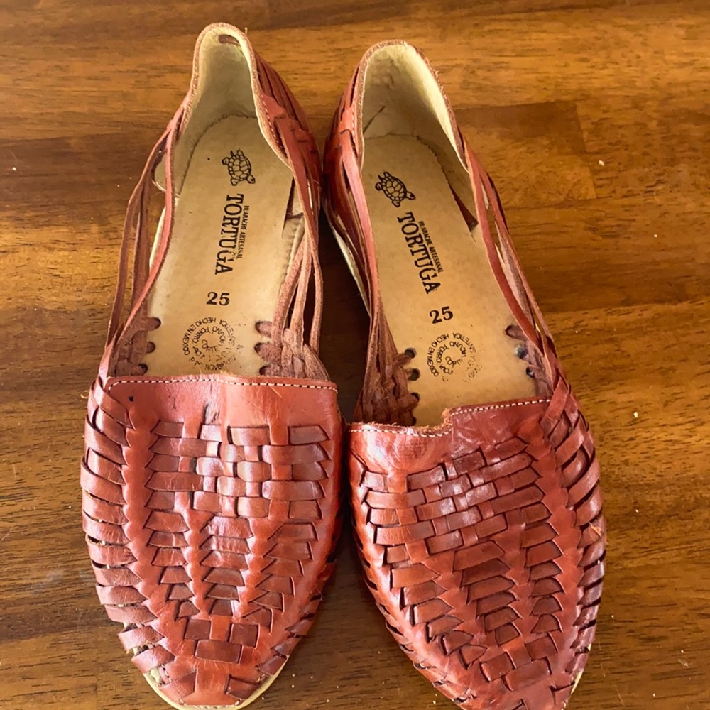 Huaraches, leather woven sandals, made in Mexico.